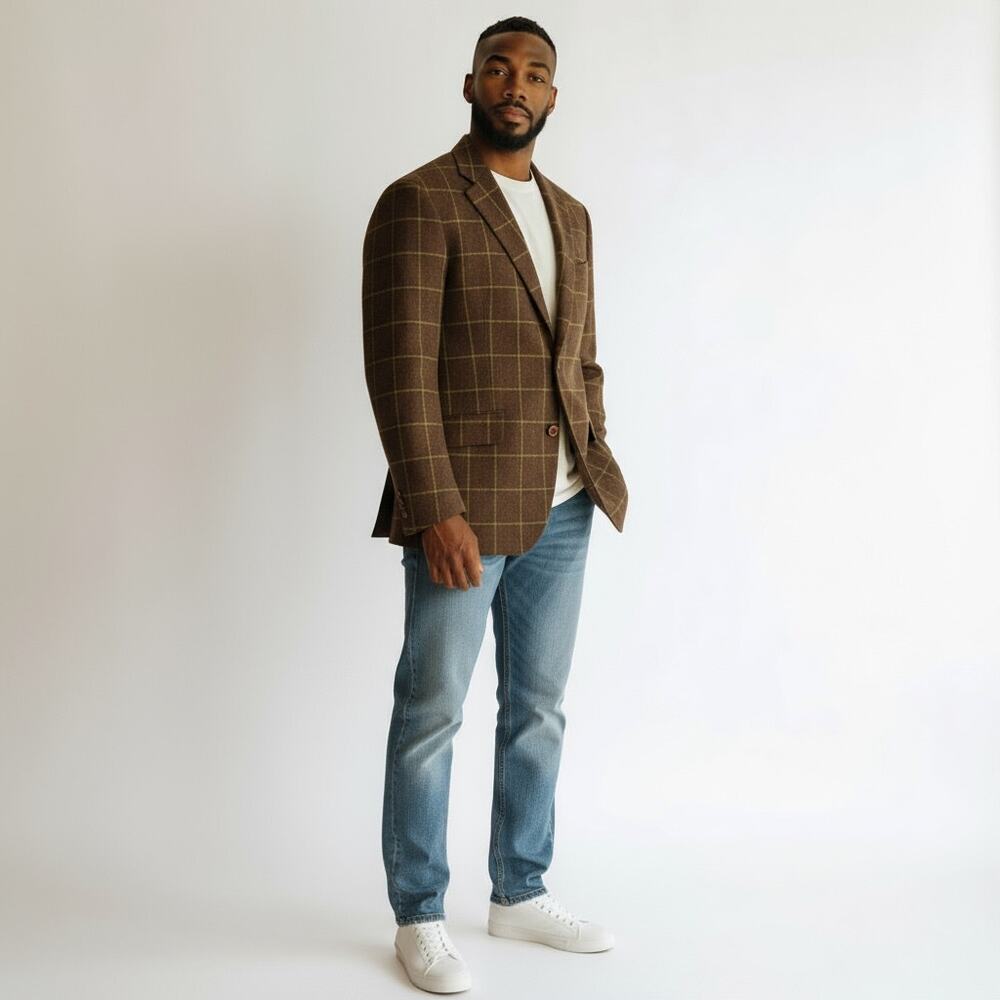 TAILORBYRD Men’s Wool Window Pane Check Blazer Sport Coat M Academia Preppy Dad